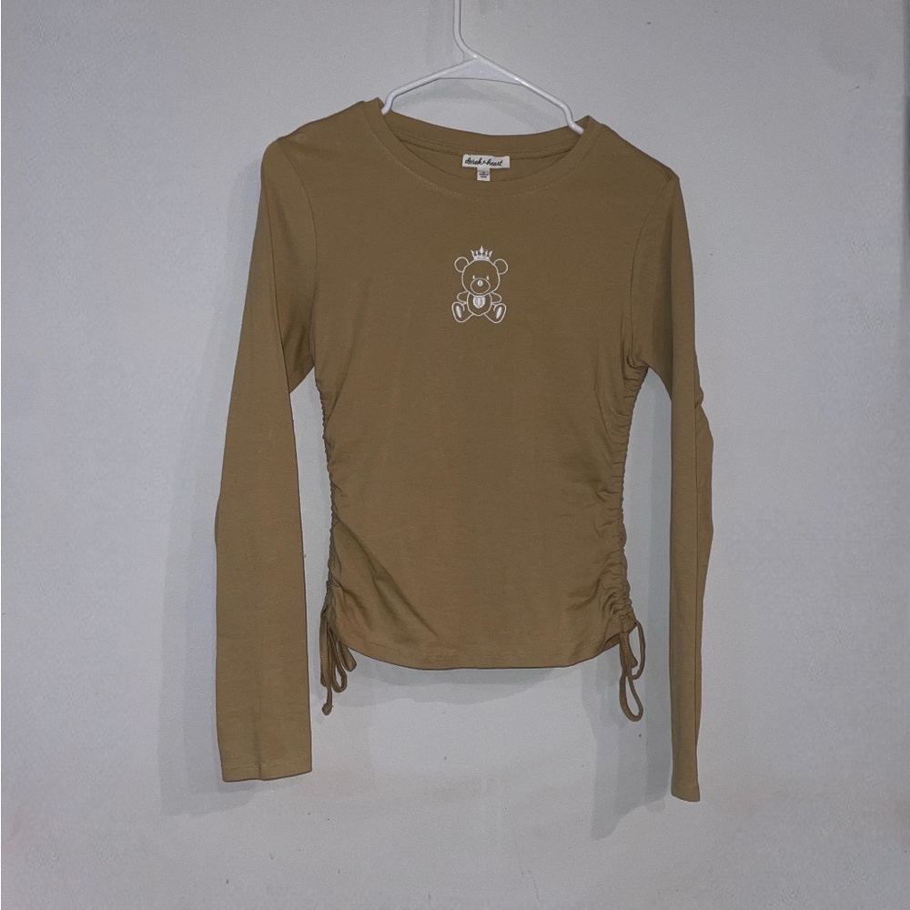 Derek Heart Brown Long Sleeve Top with Bear Print